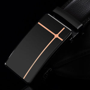 NO.ONEPAUL Brand Fashion Automatic Buckle Black Genuine Leather Belt Men's Belts Cow Leather Belts for Men 3.5cm Width WQE789