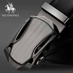 NO.ONEPAUL Brand Fashion Automatic Buckle Black Genuine Leather Belt Men's Belts Cow Leather Belts for Men 3.5cm Width WQE789