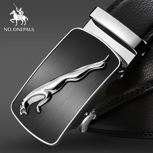 NO.ONEPAUL Brand Fashion Automatic Buckle Black Genuine Leather Belt Men's Belts Cow Leather Belts for Men 3.5cm Width WQE789