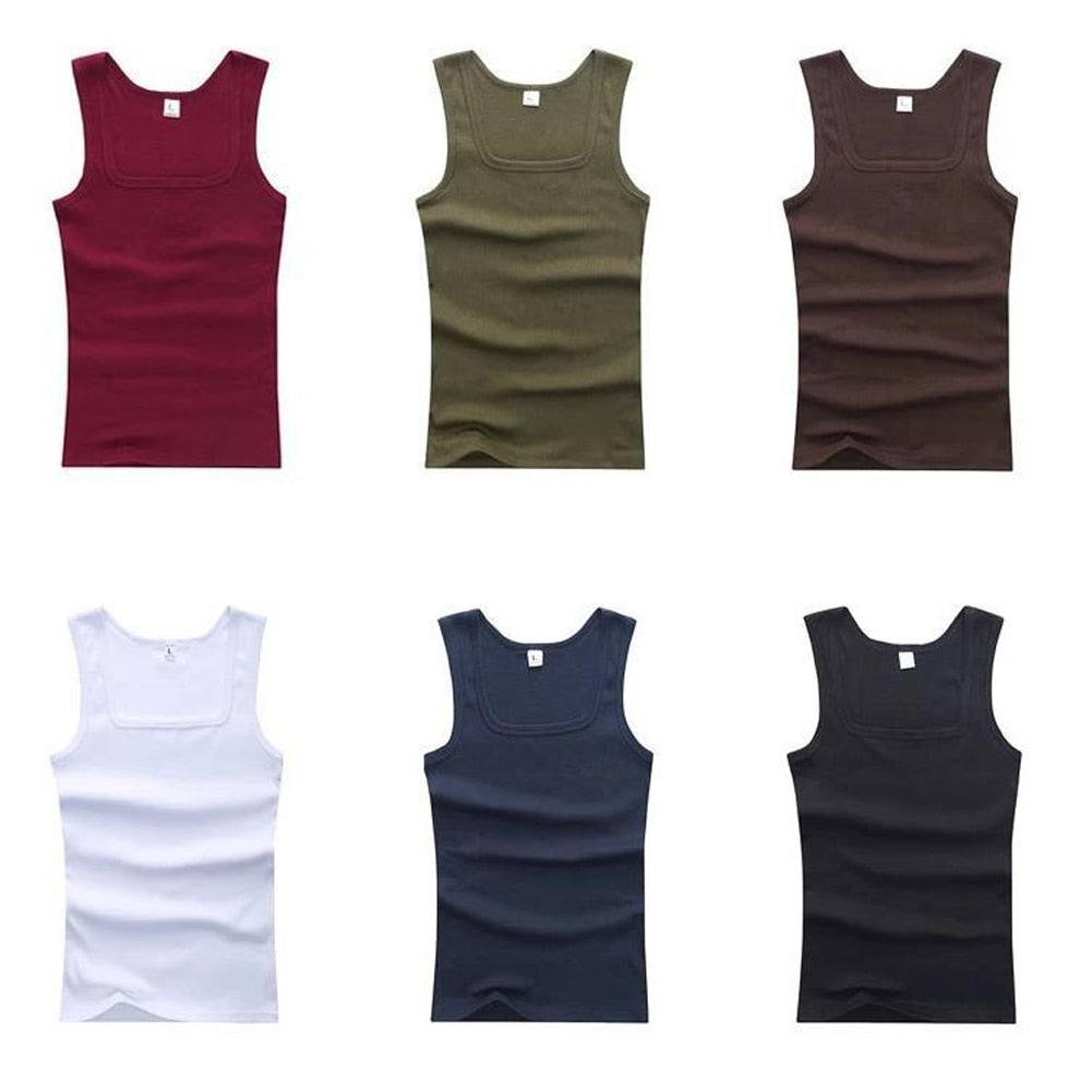 YJSFG HOUSE HOT Sale Men's Casual Tank Tops Summer Bodybuilding Sleeveless Vest Square Collar Fashion Male Tees