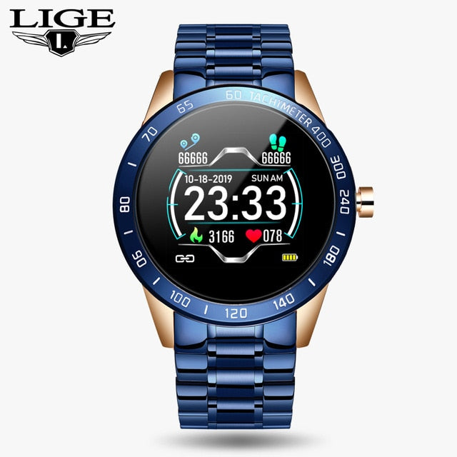 LIGE 2020 New steel smart watch men  smart watch sport For iPhone Heart rate blood pressure Fitness tracker Creative smartwatch