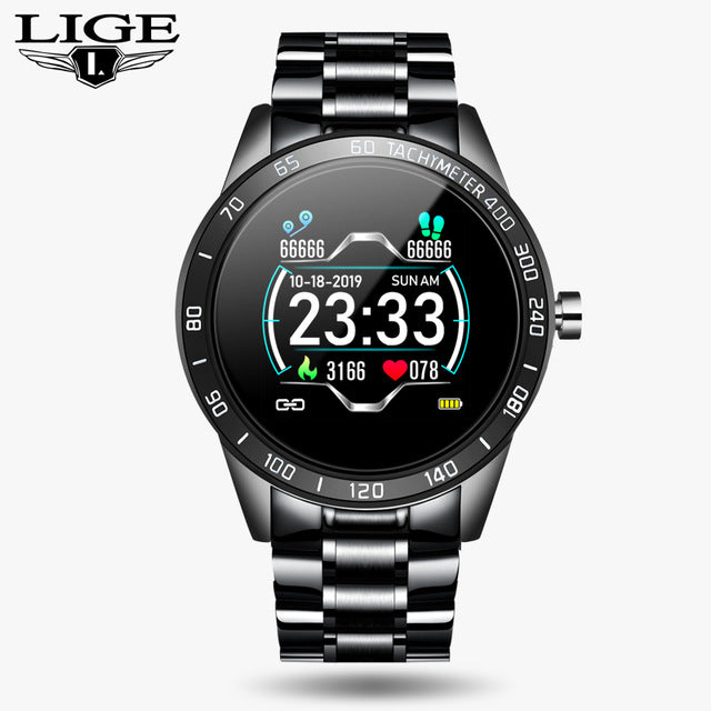 LIGE 2020 New steel smart watch men  smart watch sport For iPhone Heart rate blood pressure Fitness tracker Creative smartwatch