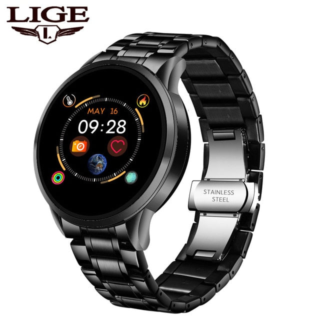 LIGE 2020 New steel smart watch men  smart watch sport For iPhone Heart rate blood pressure Fitness tracker Creative smartwatch