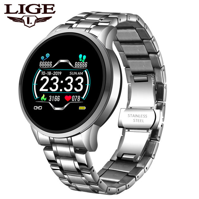 LIGE 2020 New steel smart watch men  smart watch sport For iPhone Heart rate blood pressure Fitness tracker Creative smartwatch